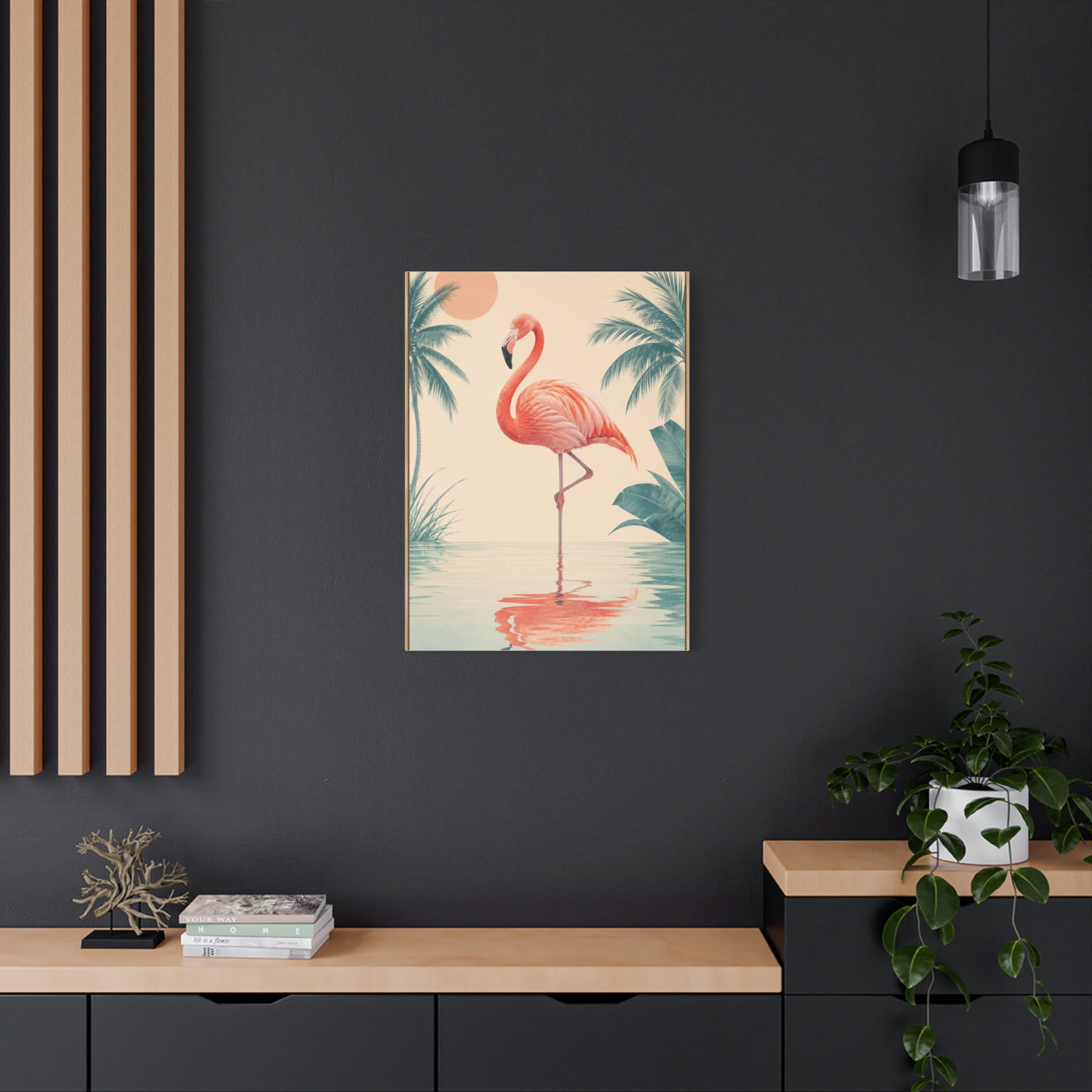 Minimal Flamingo Sunset Reflection Tropical Wall Art & Canvas Print