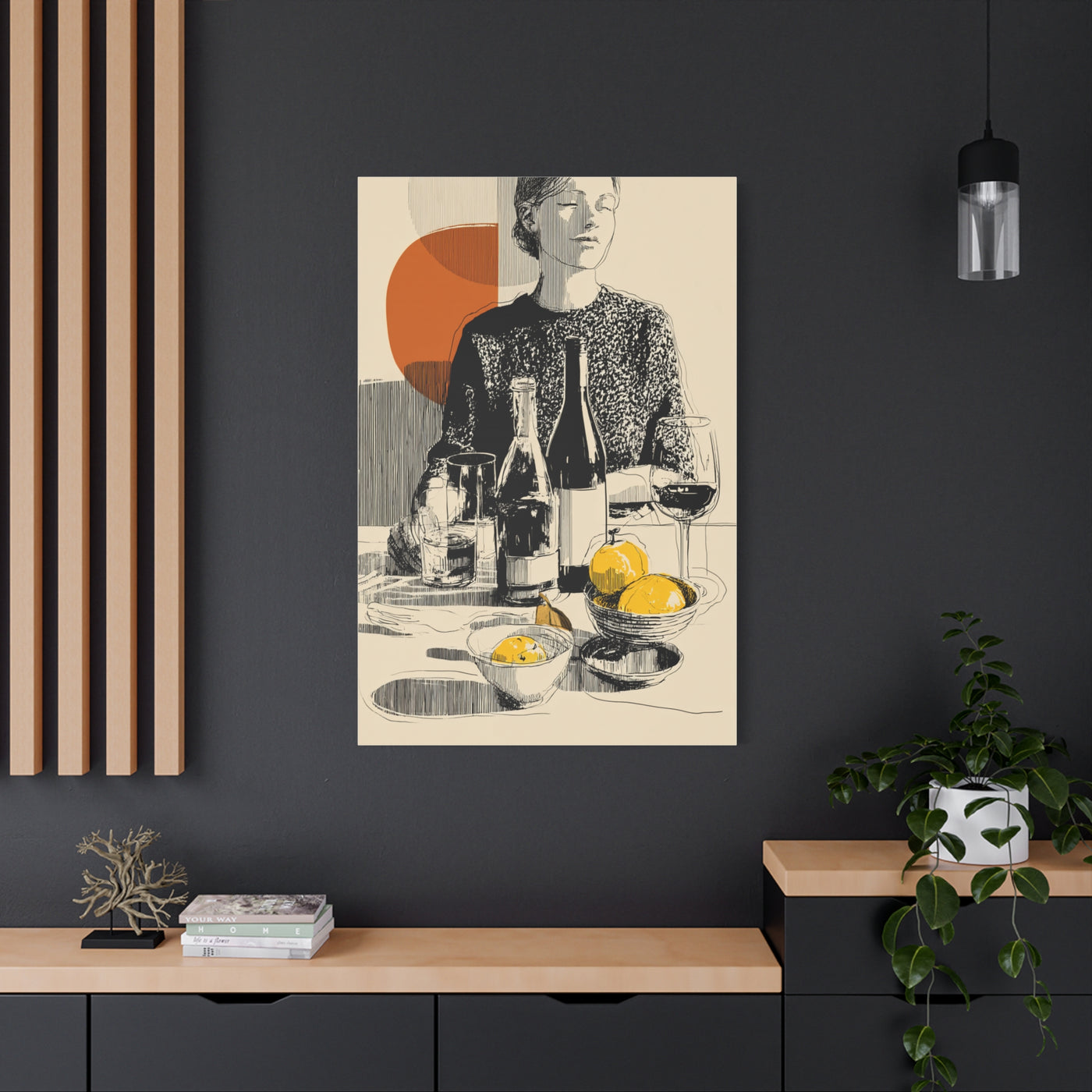 Minimalist Line Art Dining Scene Wall Art & Canvas Print