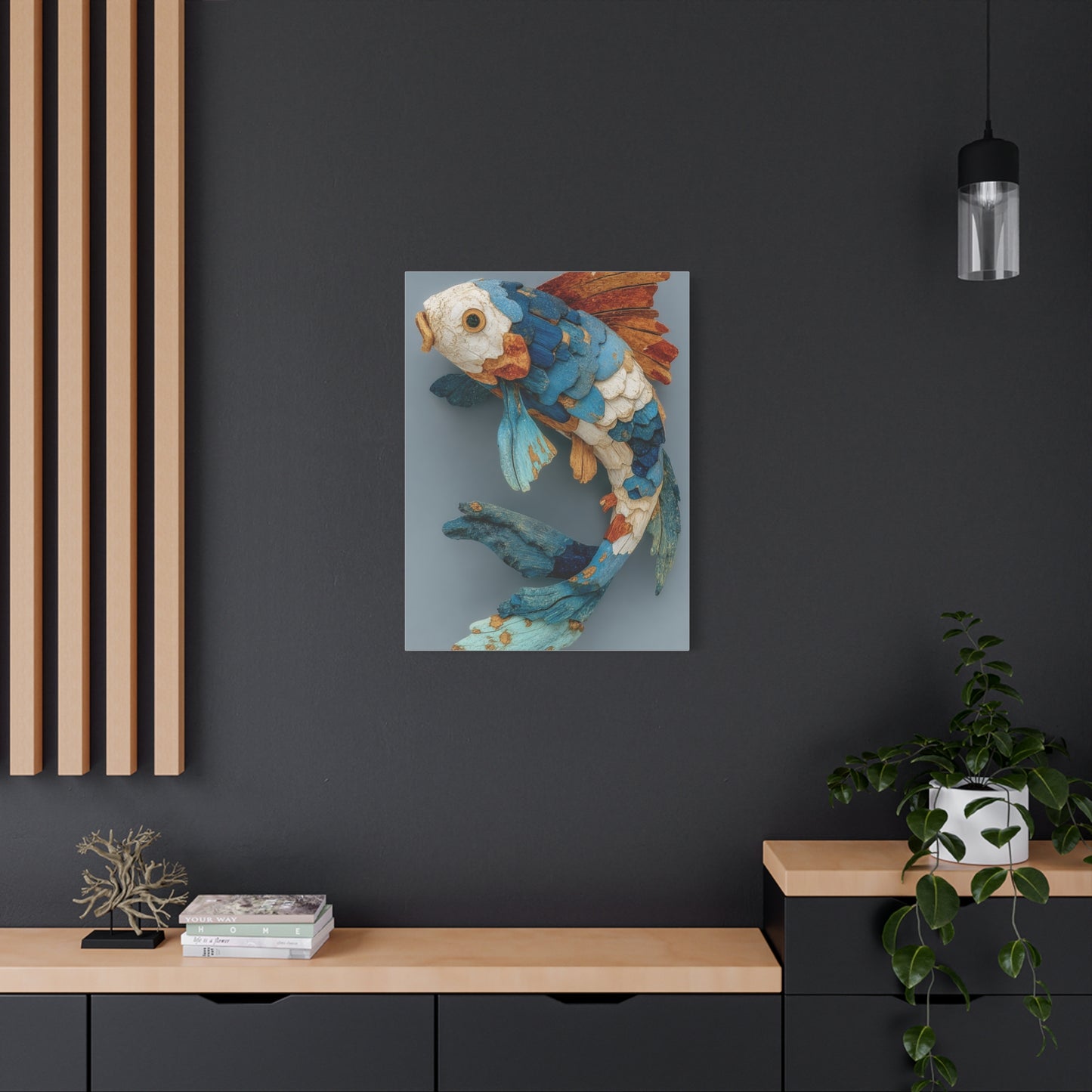 Driftwood Koi Sculpture Wall Art & Canvas Print