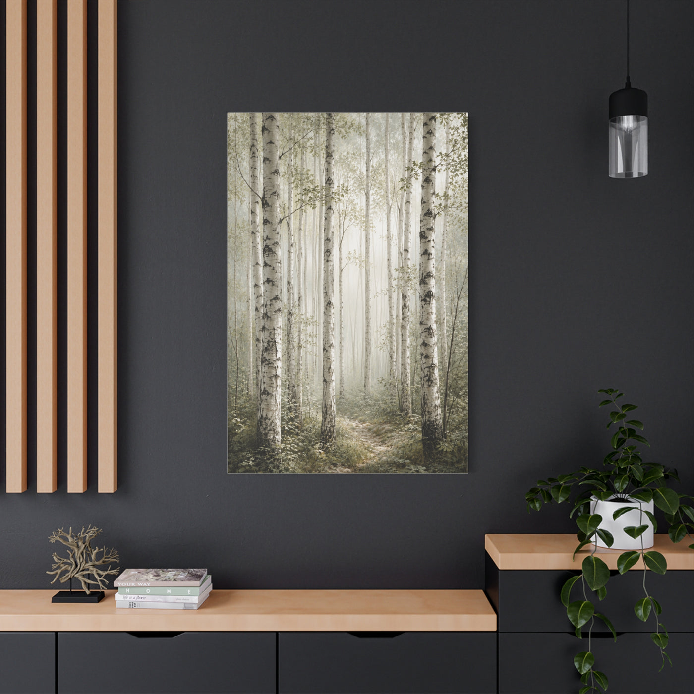 Soft Birch Forest Pathway Trees Wall Art & Canvas Print