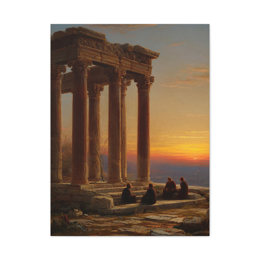 Greek Temple Ruins at Sunset with Philosophers Wall Art & Canvas Print