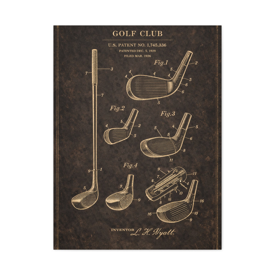 Antique Golf Club Patent Diagram Wall Art & Canvas Print