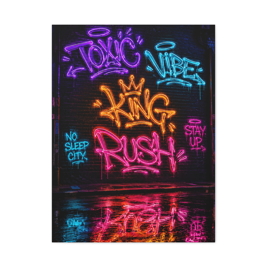 Neon Typography Hustle Street Wall Art & Canvas Print
