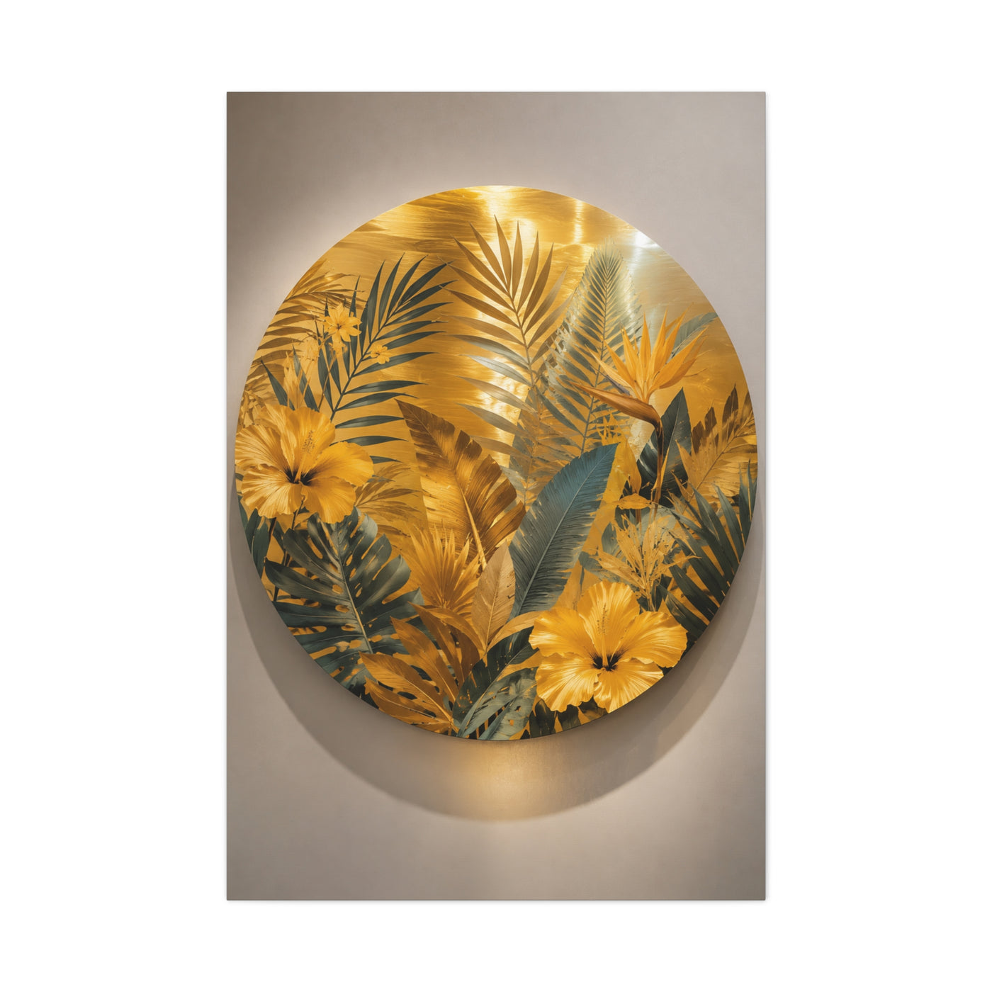 Golden Tropical Botanical Disc Composition Wall Art & Canvas Print