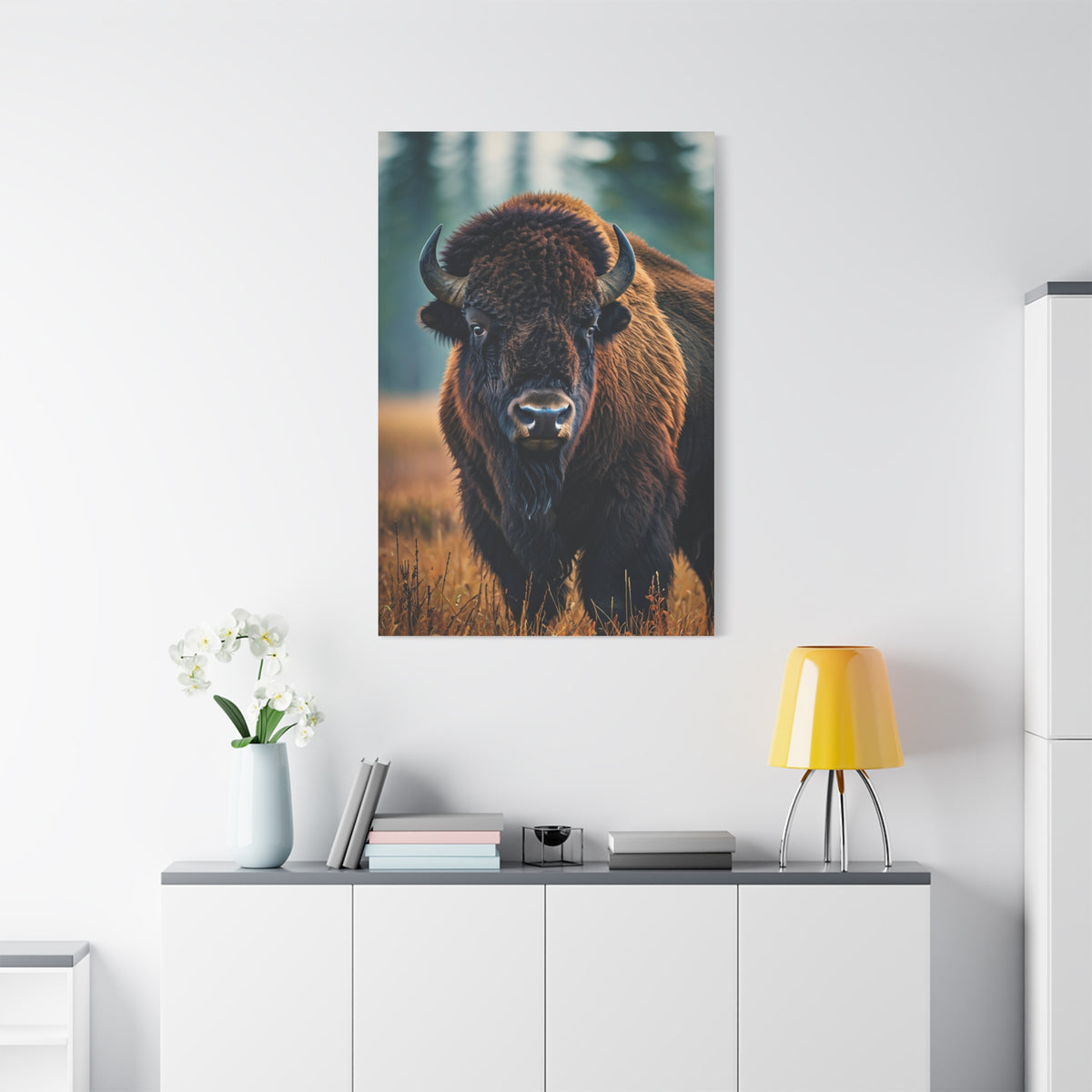 American Bison in Autumn Prairie Light Wall Art & Canvas Print