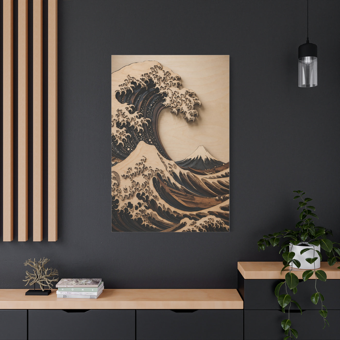 Layered Wood Great Wave Relief Wall Art & Canvas Print