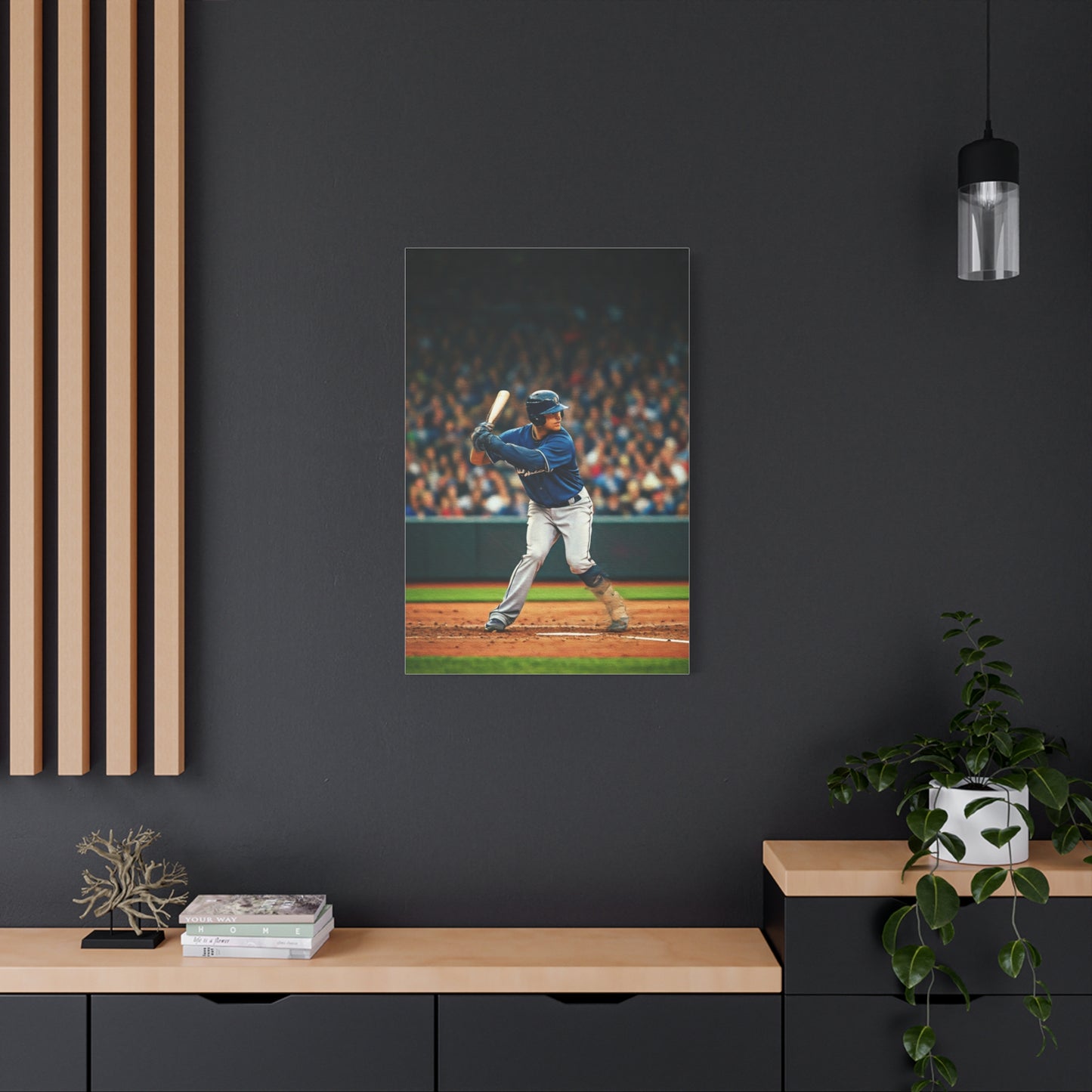 Lone Baseball Player Under Stadium Lights Wall Art & Canvas Prints