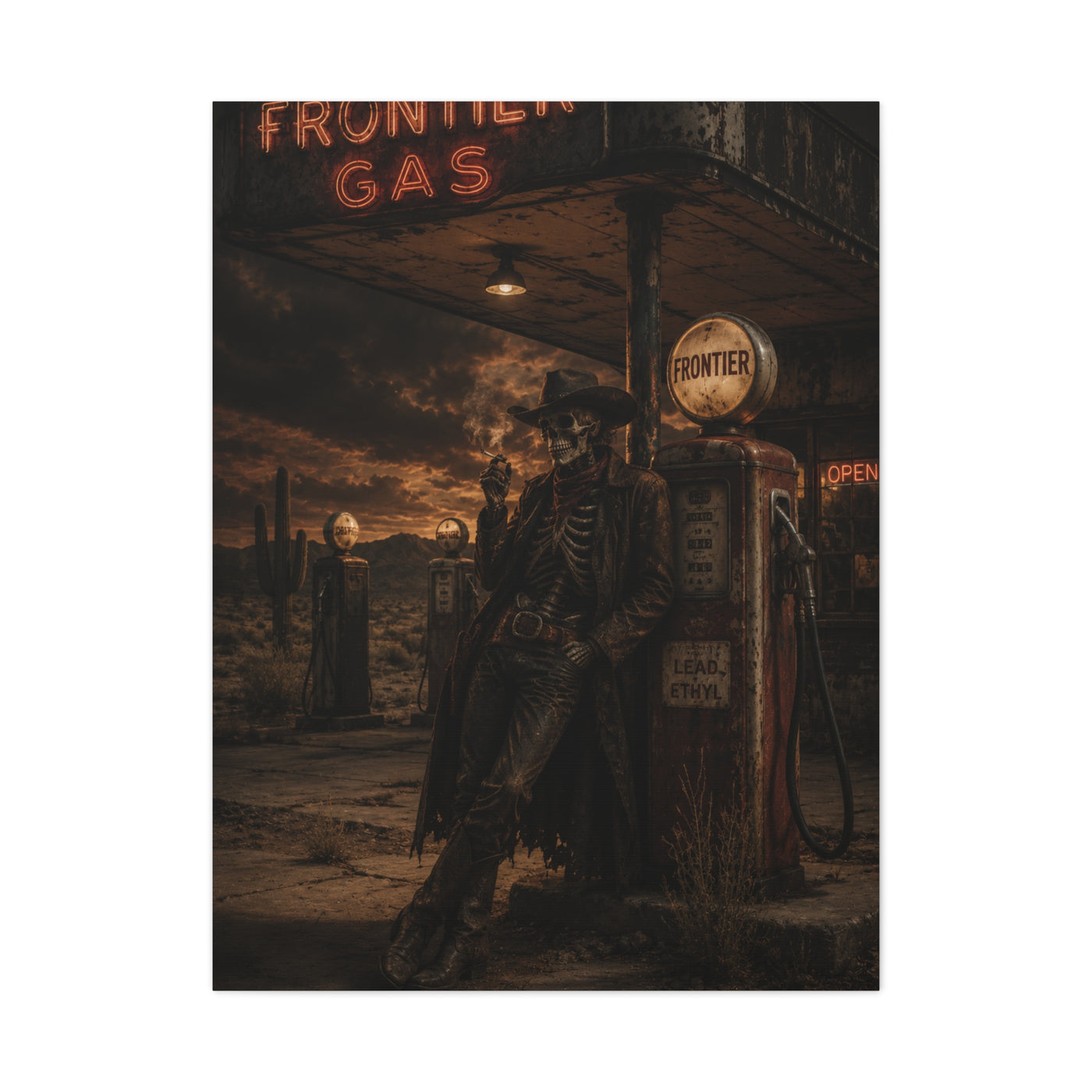 Frontier Gas Station Skeleton Outlaw Wall Art & Canvas Print