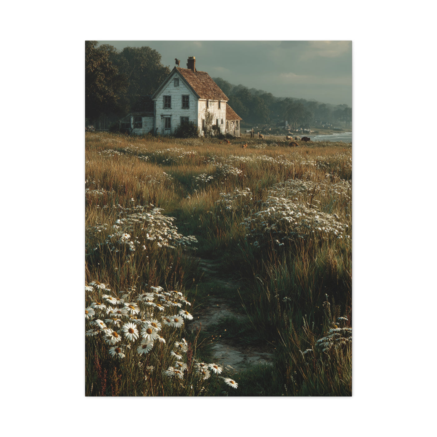 White Farmhouse Wildflower Meadow Wall Art & Canvas Print