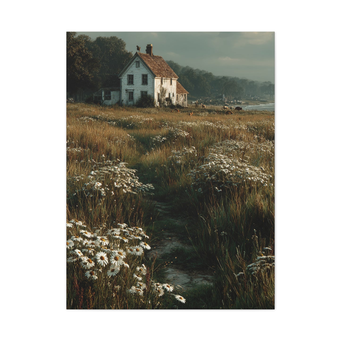 White Farmhouse Wildflower Meadow Wall Art & Canvas Print