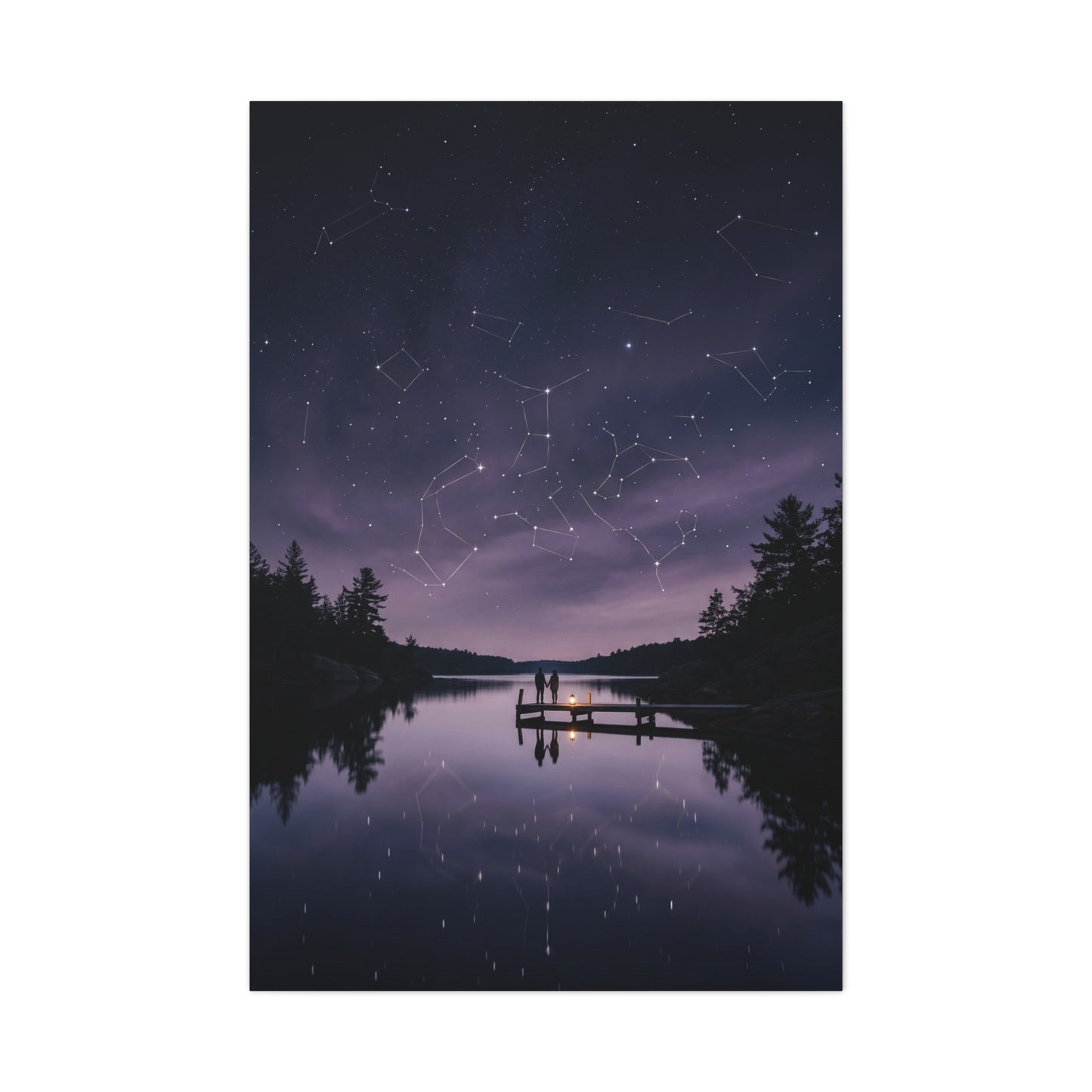 Starlit Reflection Lovers Minimal Scene Wall Art & Canvas Print