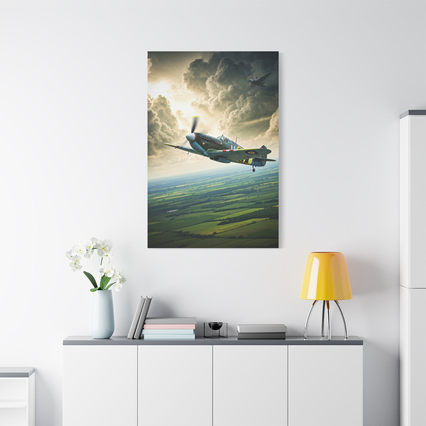 Classic Propeller Plane Over Open Fields Wall Art & Canvas Prints