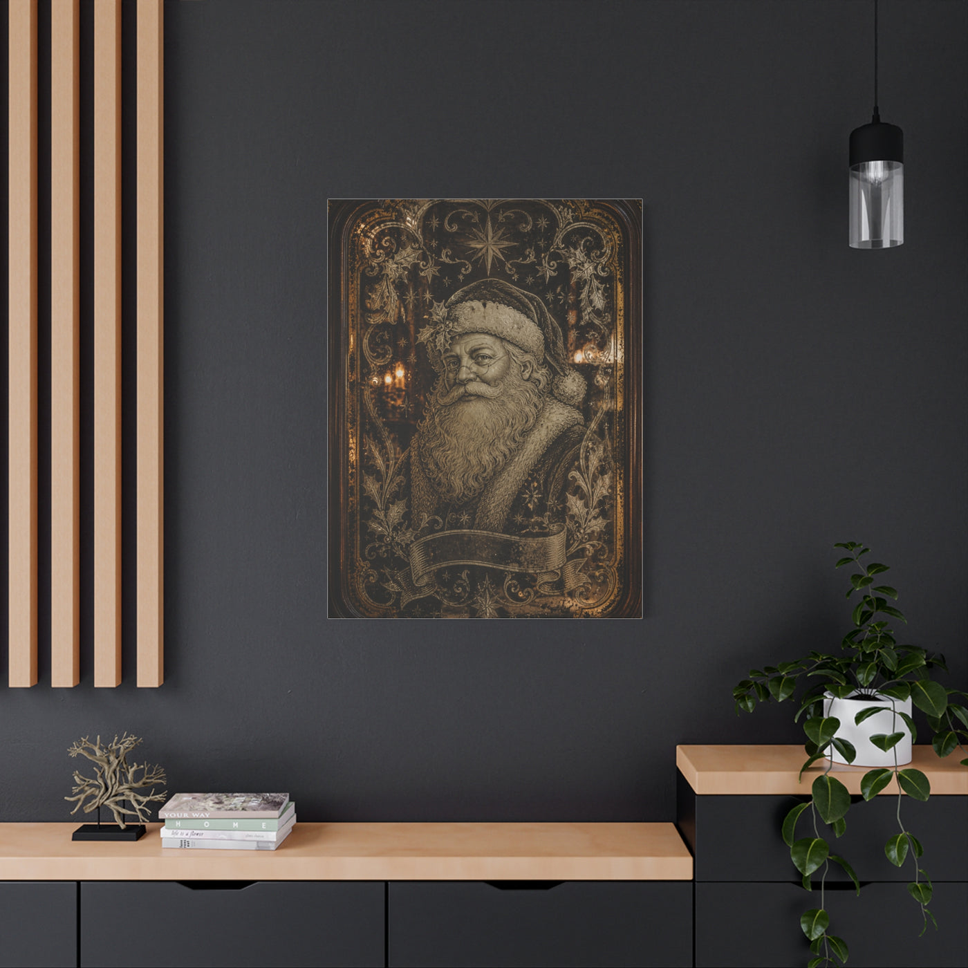 Victorian Etched Mirror Santa Wall Art & Canvas Print