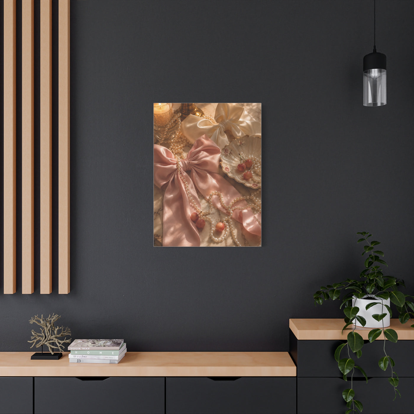 Coquette Silk Bow & Pearl Still Life Wall Art & Canvas Print