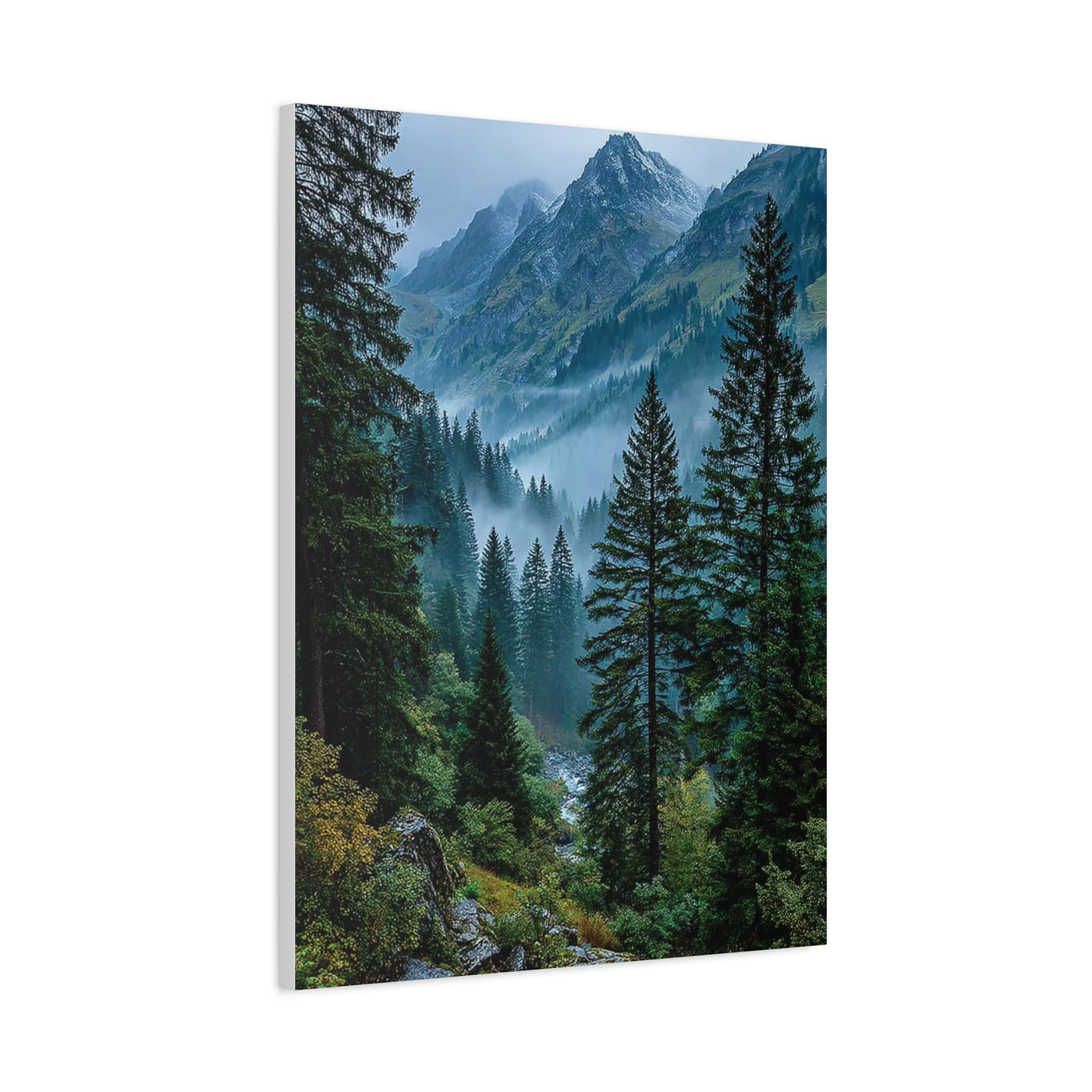 Misty Alpine Forest Valley Wall Art & Canvas Print