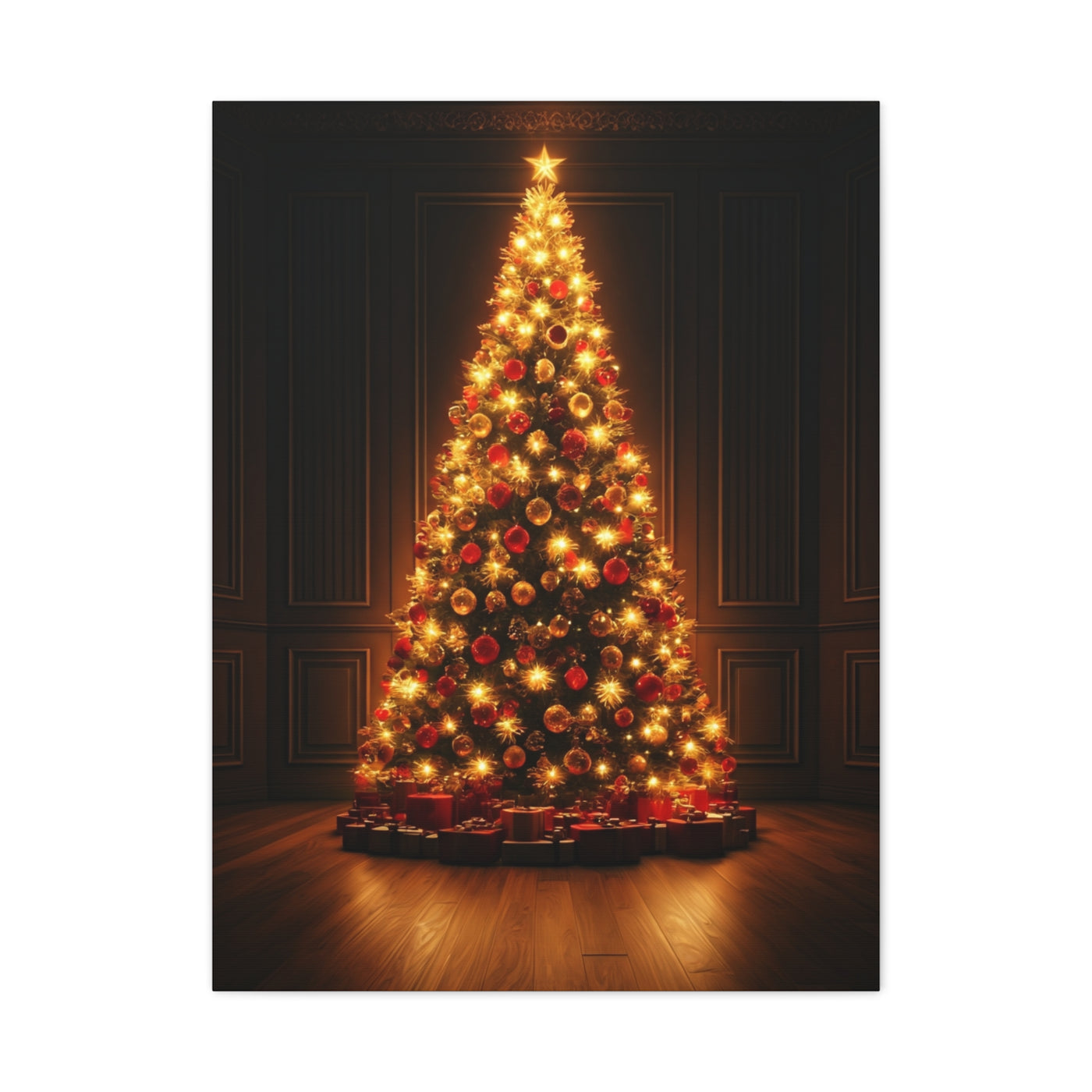 Golden Christmas Tree Glow Wall Art & Canvas Print