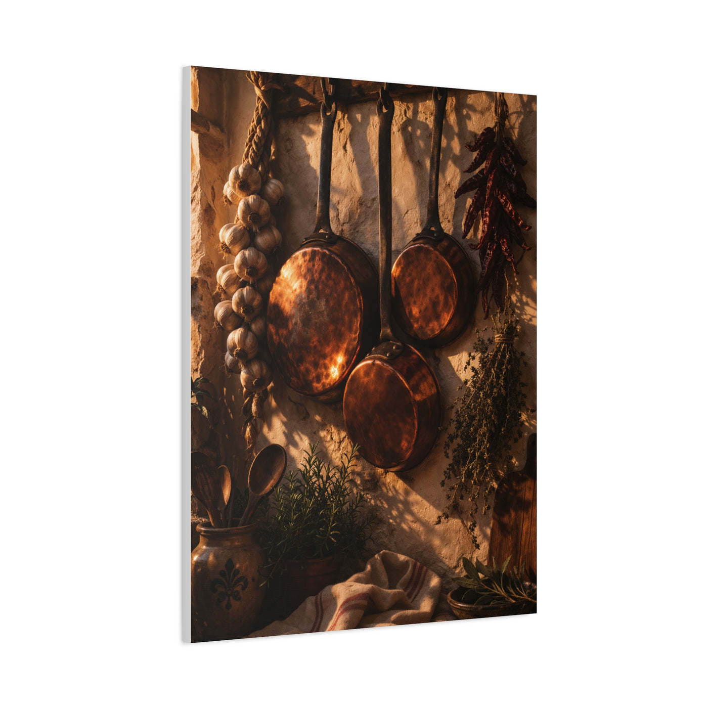 Copper Cookware Rustic Kitchen Wall Art & Canvas Print