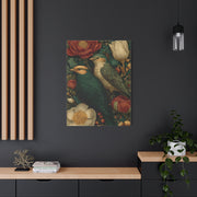 Green Botanical Songbird Pattern Wall Art & Canvas Print