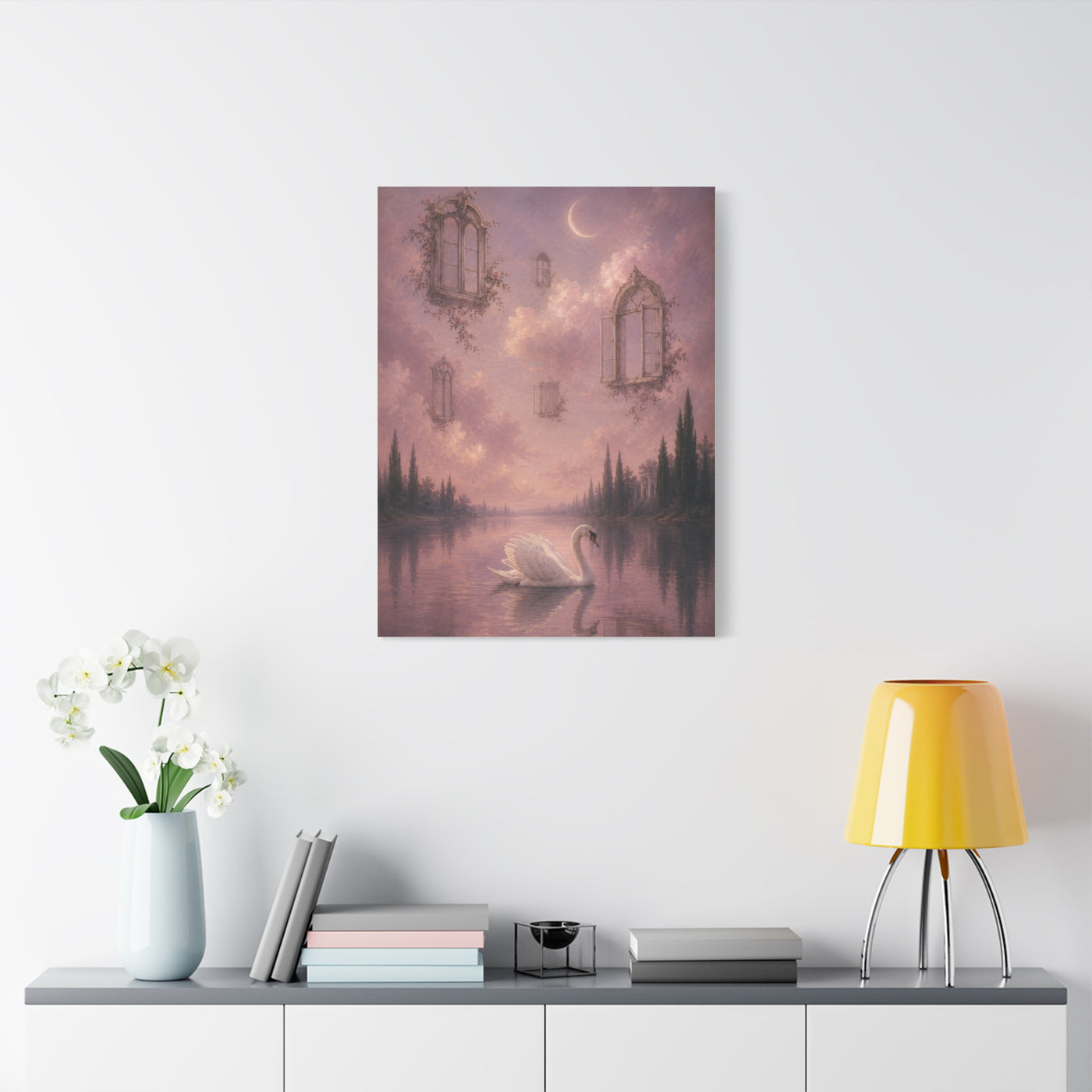 Surreal Swan & Floating Windows Dreamscape Wall Art & Canvas Print