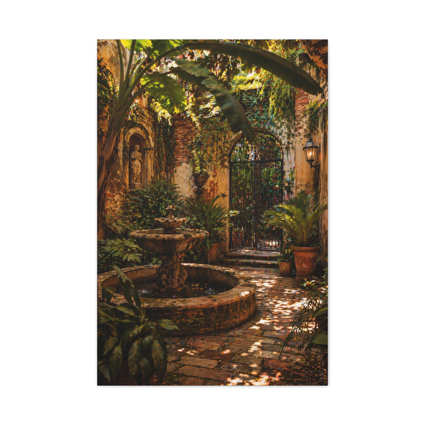 Hidden Courtyard Garden Fountain Wall Art & Canvas Print
