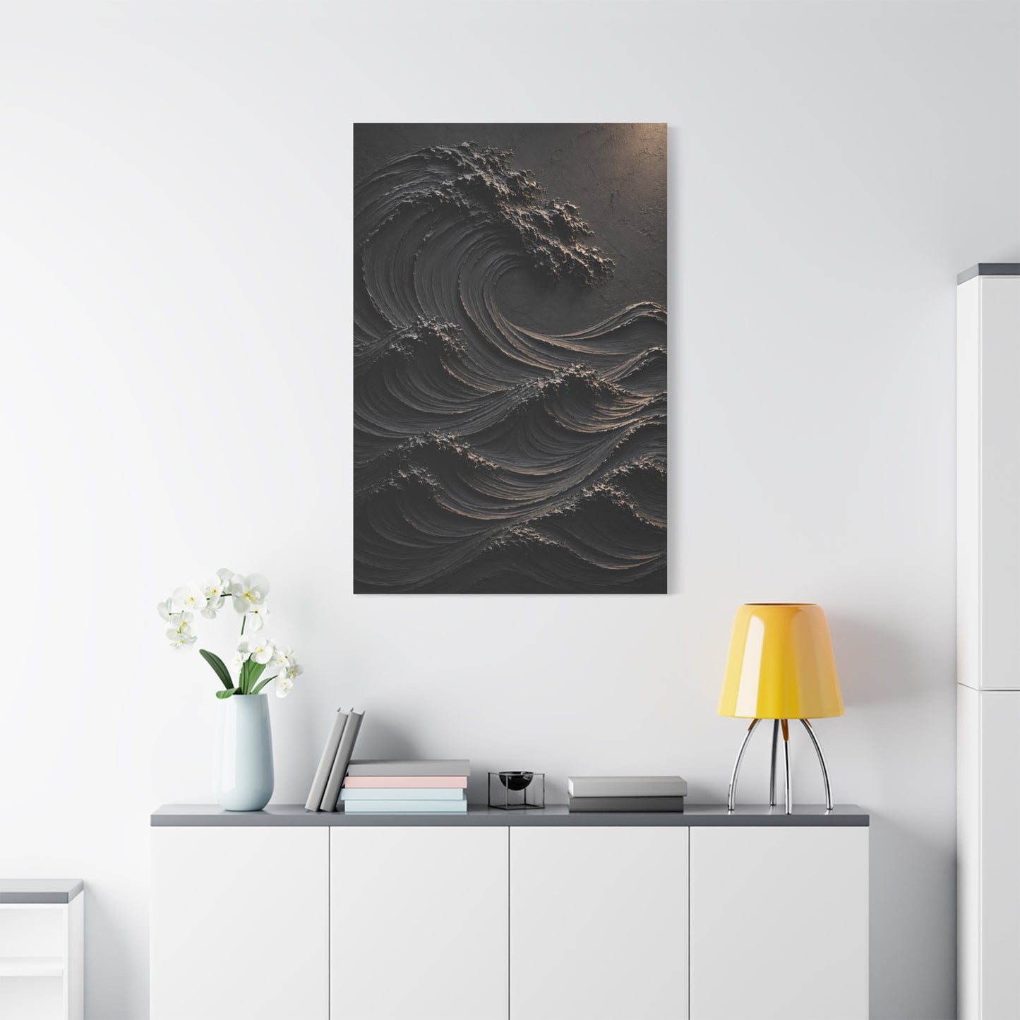 Matte Black Sculptural Ocean Motion Wall Art & Canvas Print
