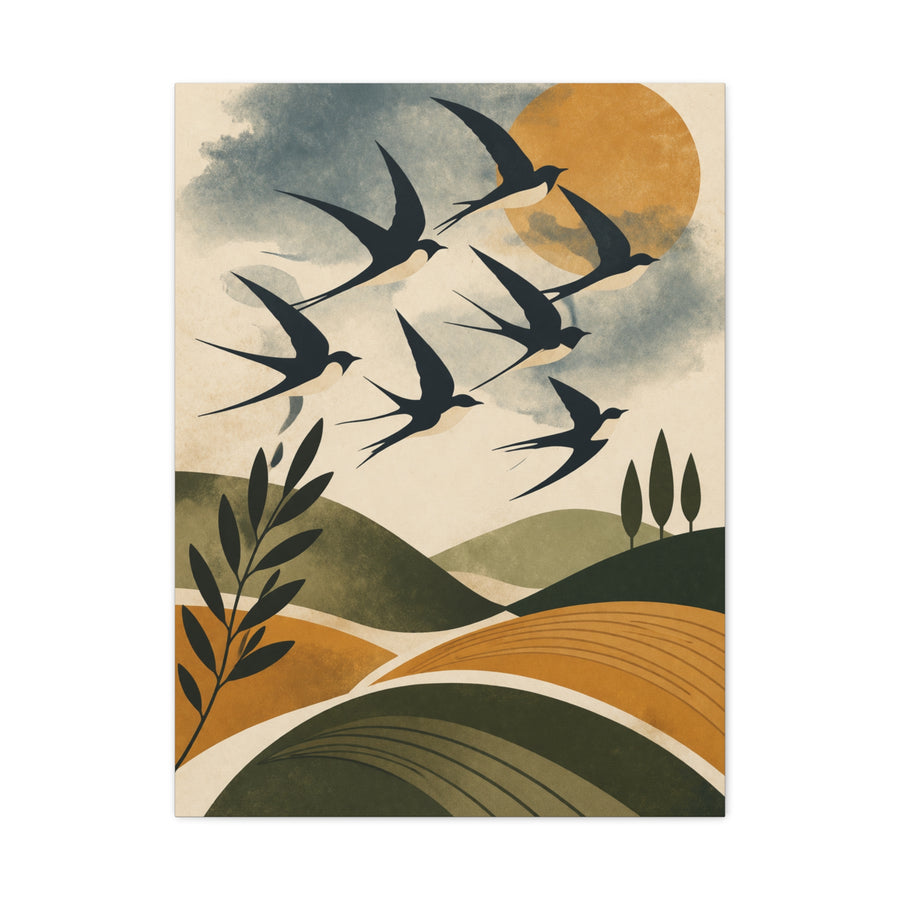 Minimalist Bird Silhouette Landscape Wall Art & Canvas Print