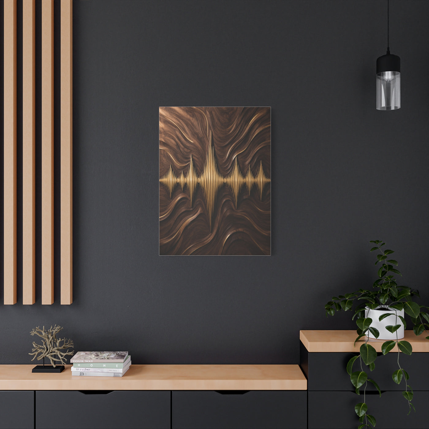 Golden Acoustic Wave Woodgrain Wall Art & Canvas Print