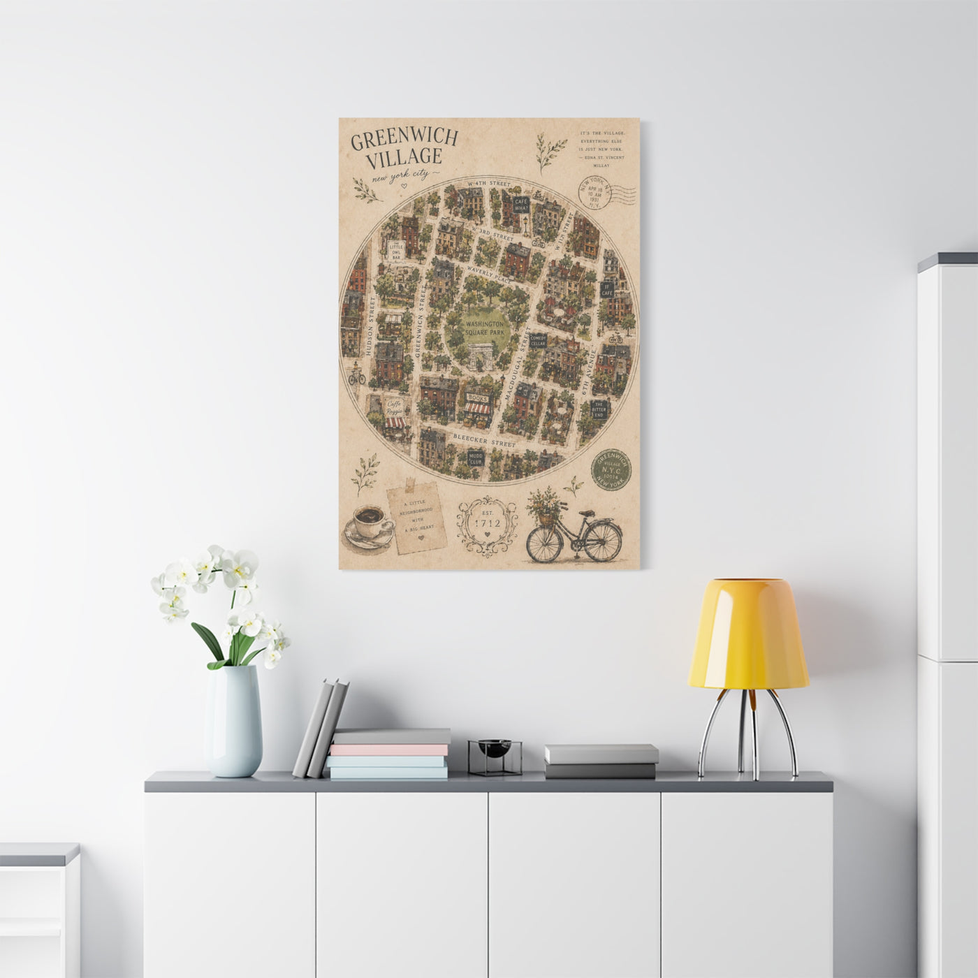 Greenwich Village Illustrated Map Wall Art & Canvas Print
