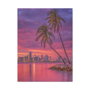 Miami Skyline Tropical Sunset With Palm Trees Wall Art & Canvas Print