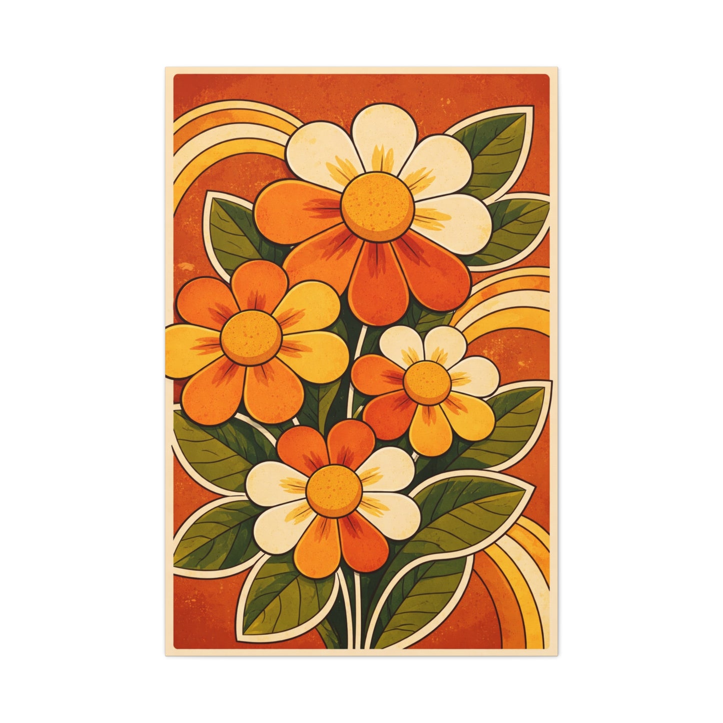 Vintage Groovy Floral Orange Composition Wall Art & Canvas Print