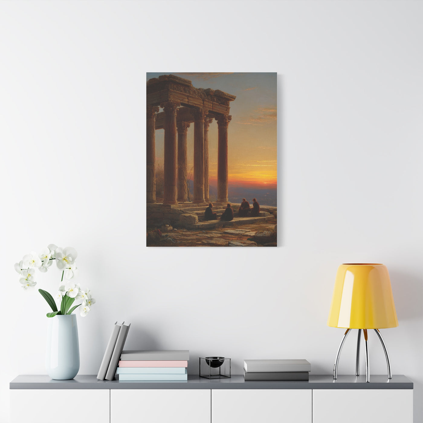 Greek Temple Ruins at Sunset with Philosophers Wall Art & Canvas Print