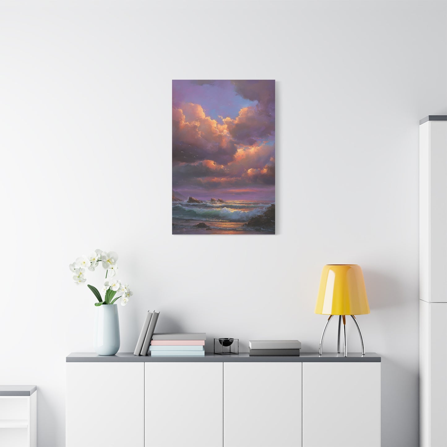 Painterly Coastal Sky and Rolling Waves Wall Art & Canvas Print