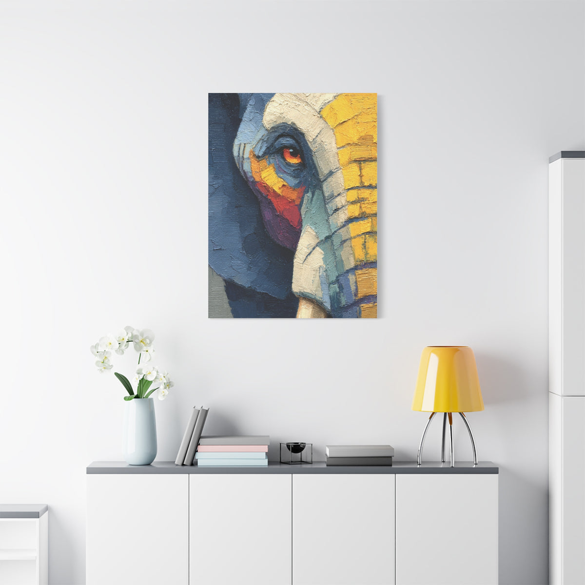 Expressive Oil Impasto Elephant Close-Up Wall Art & Canvas Print
