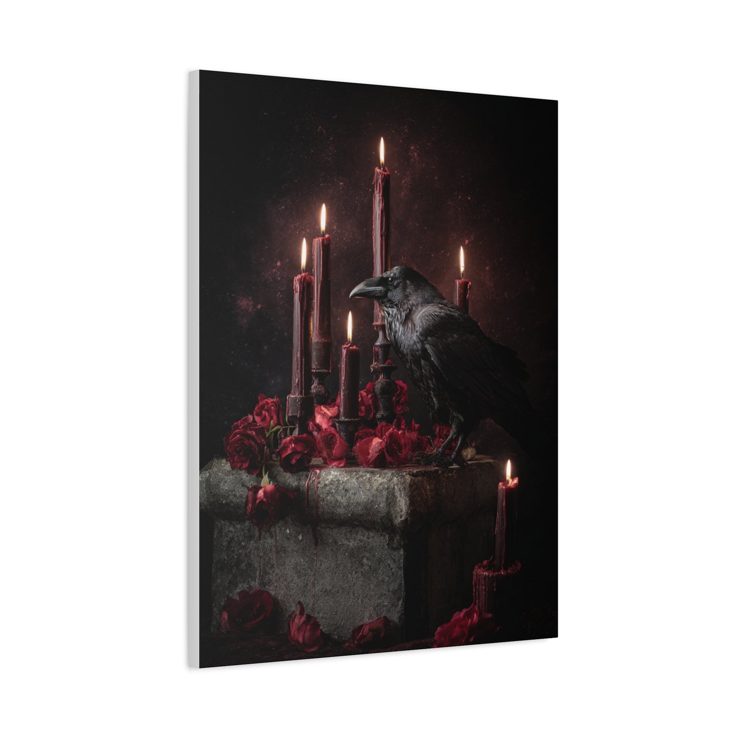 Raven with Candles and Crimson Roses Wall Art & Canvas Print