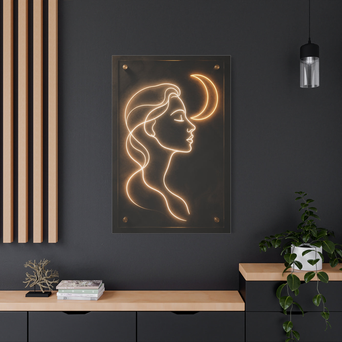 Neon Crescent Muse Line Art Wall Art & Canvas Print