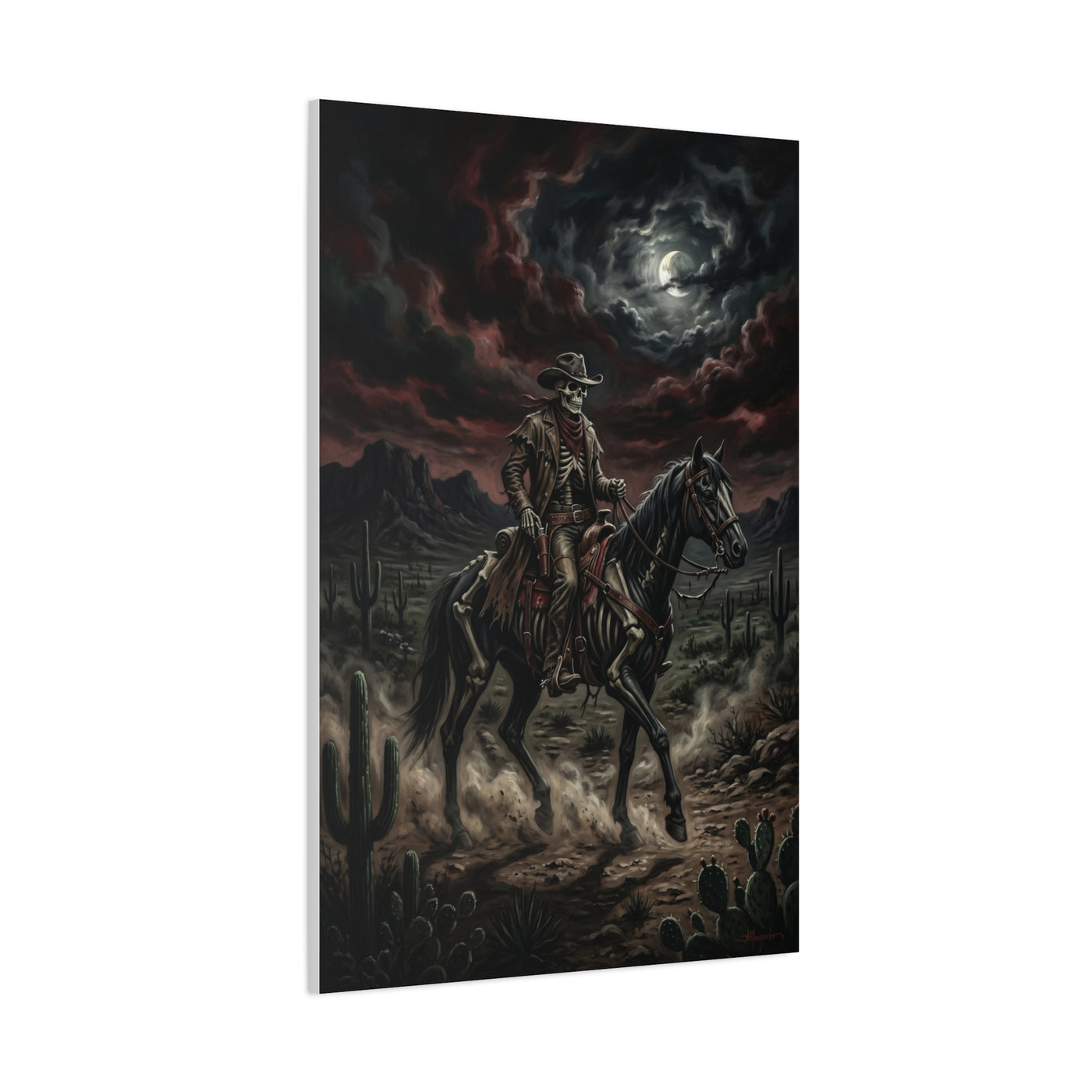 Moonlit Skeleton Rider Desert Journey Wall Art & Canvas Print