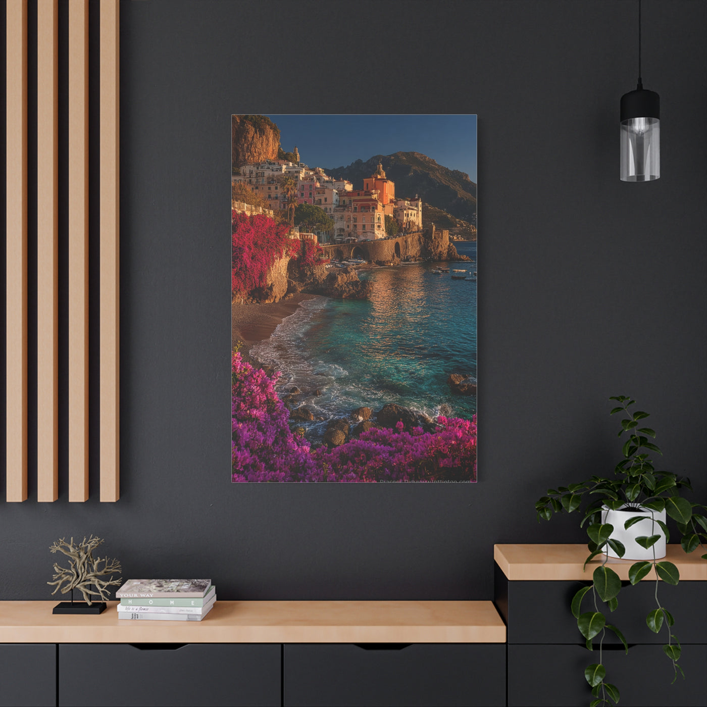Amalfi Coast Bougainvillea Cliffs Wall Art & Canvas Print