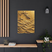 Golden Sculptural Wave Relief Wall Art & Canvas Print