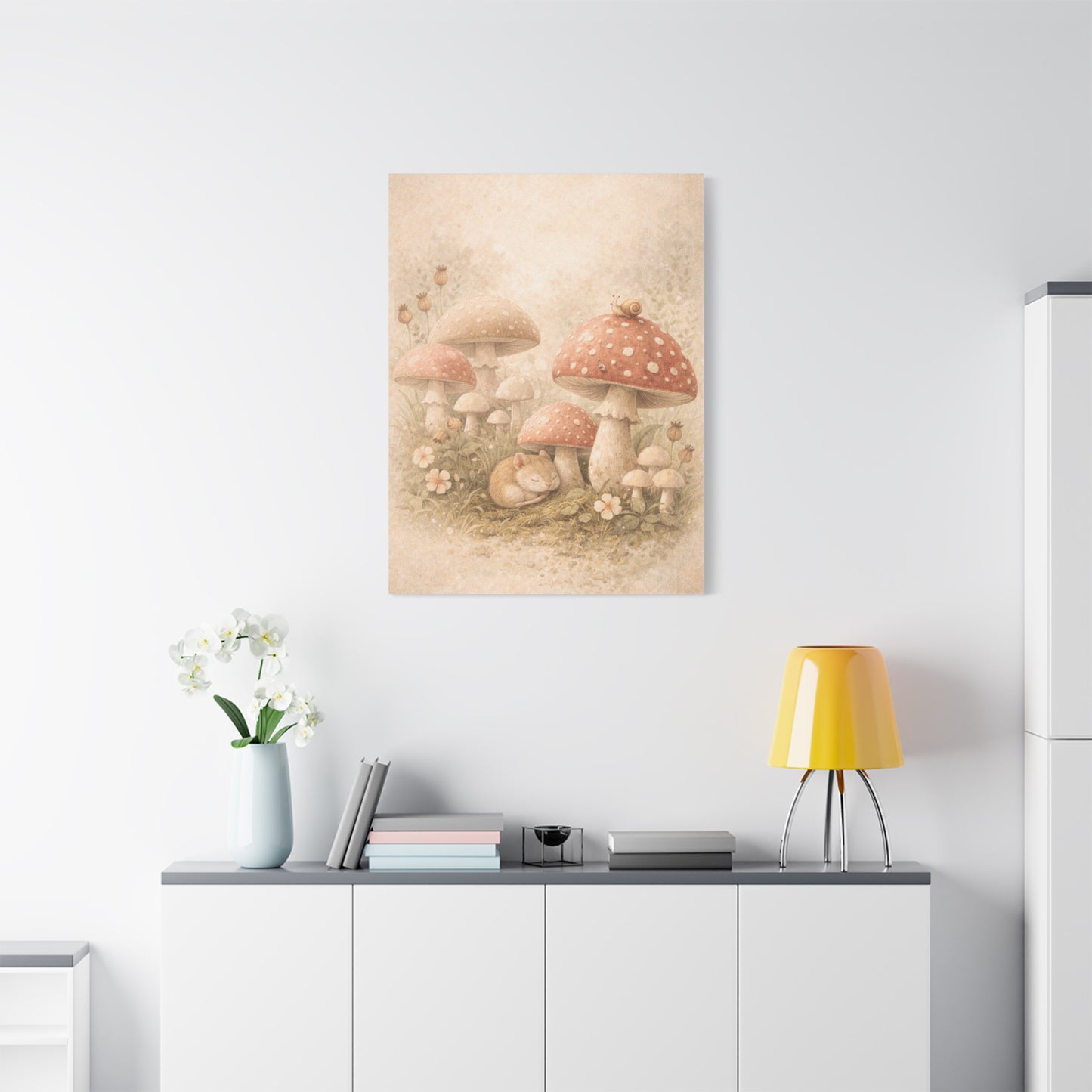Soft Nursery Mushroom Garden Storybook Scene Wall Art & Canvas Print