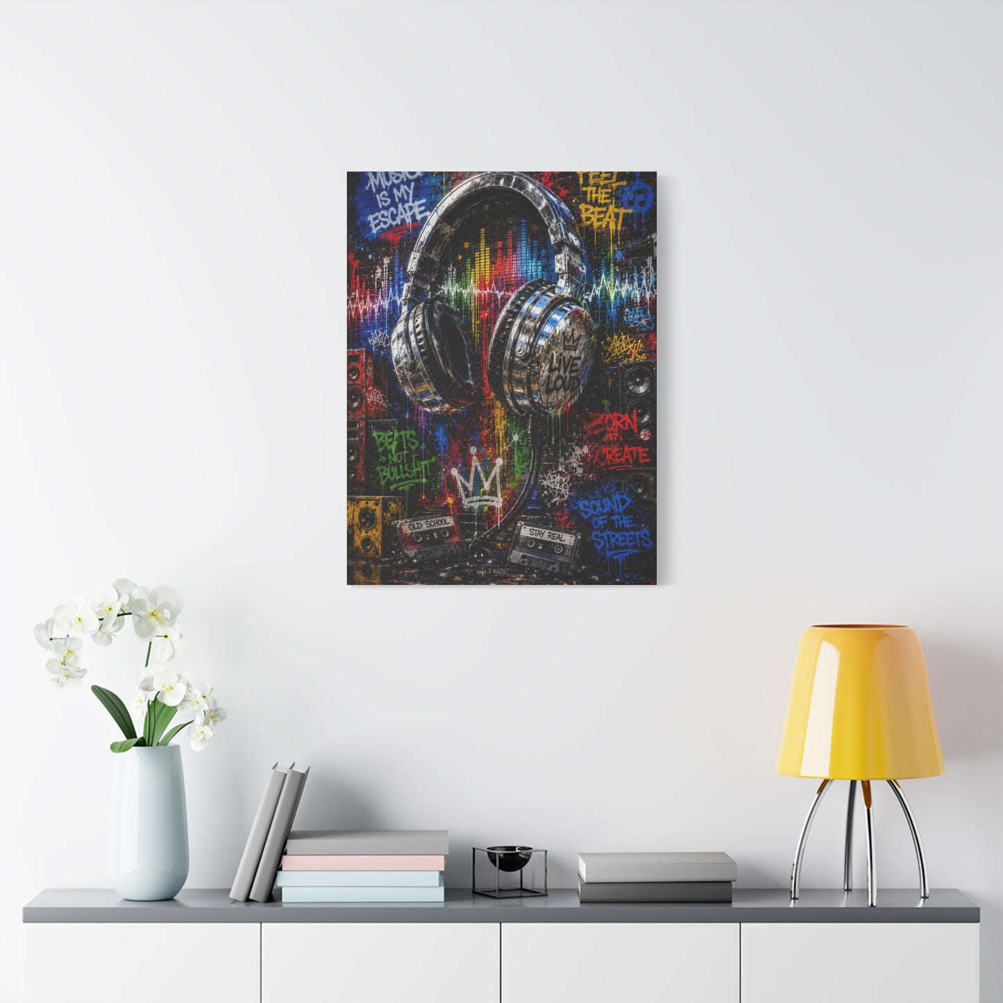 Graffiti Headphones Music Street Wall Art & Canvas Print