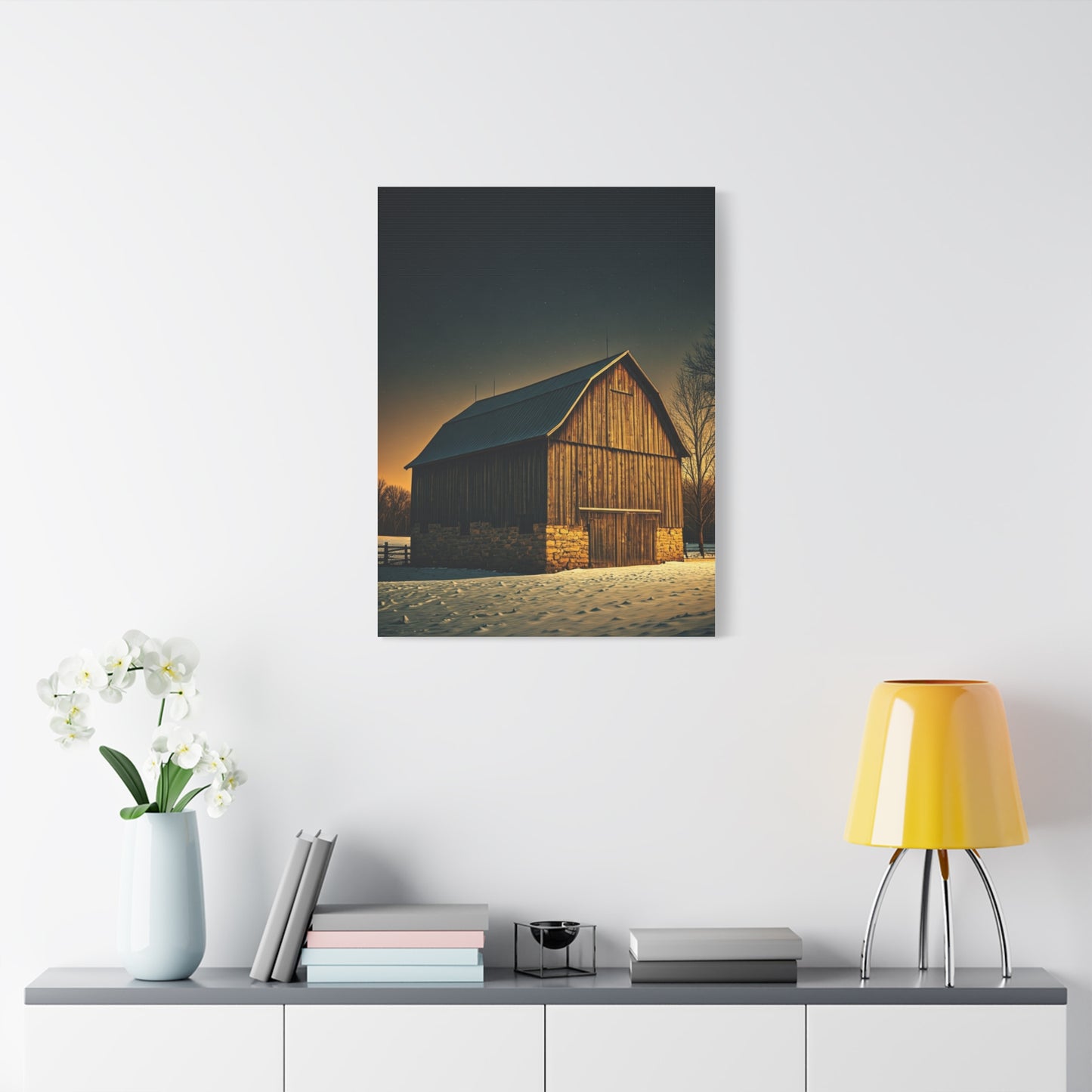 Winter Twilight Barn Landscape Wall Art & Canvas Prints