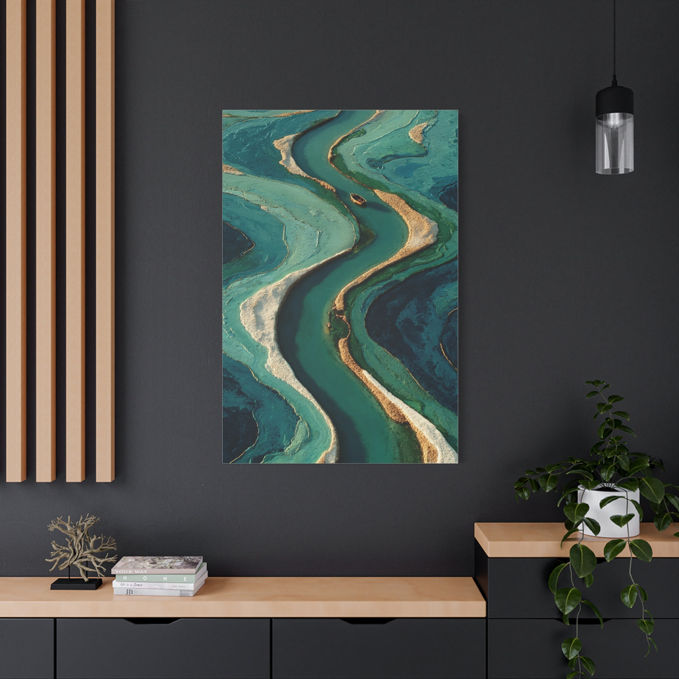 Aerial Marsh Green River Abstract Wall Art & Canvas Print