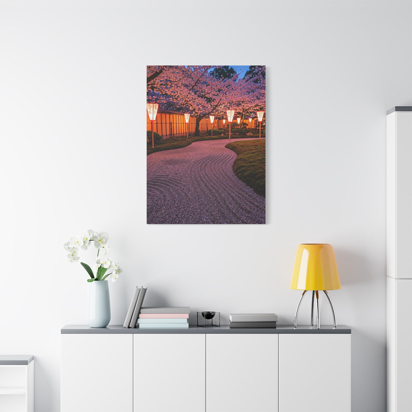 Japanese Lantern Garden With Cherry Blossoms Wall Art & Canvas Prints