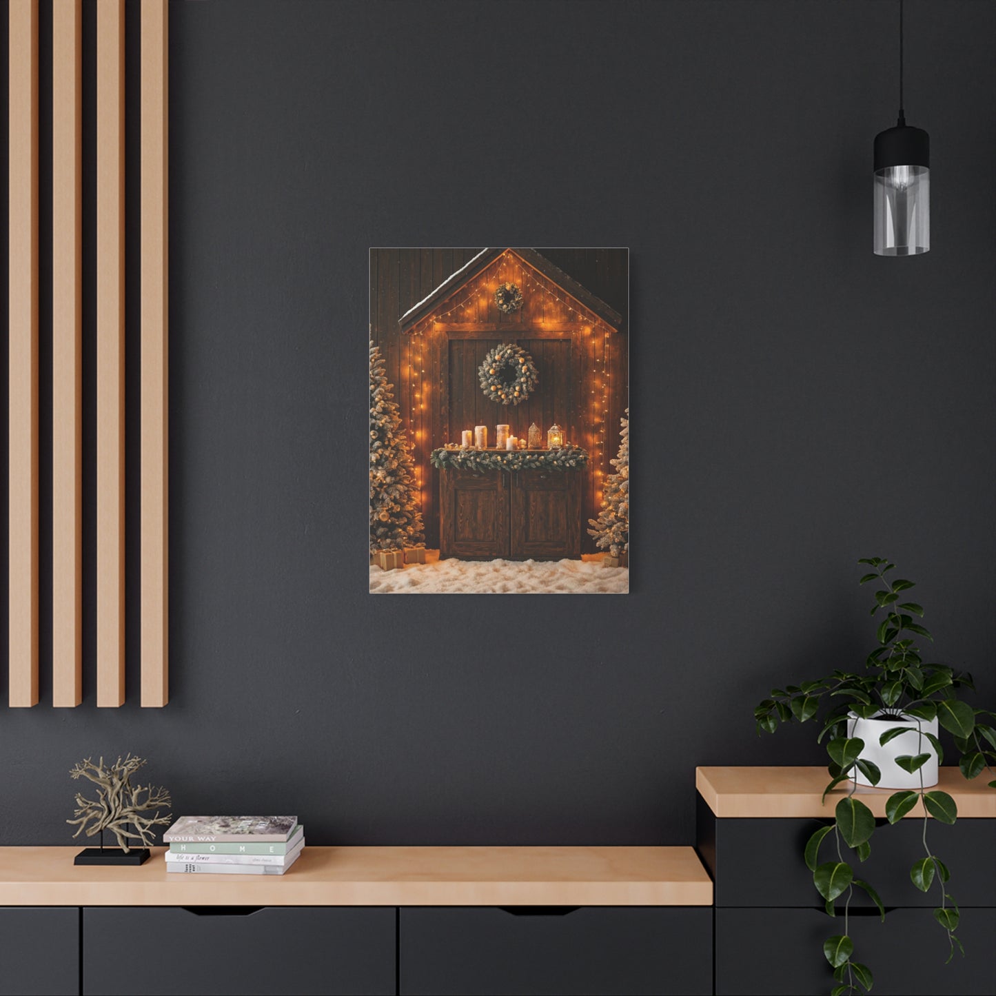 Festive Christmas Entrance With Wreath and Candlelight Wall Art & Canvas Print