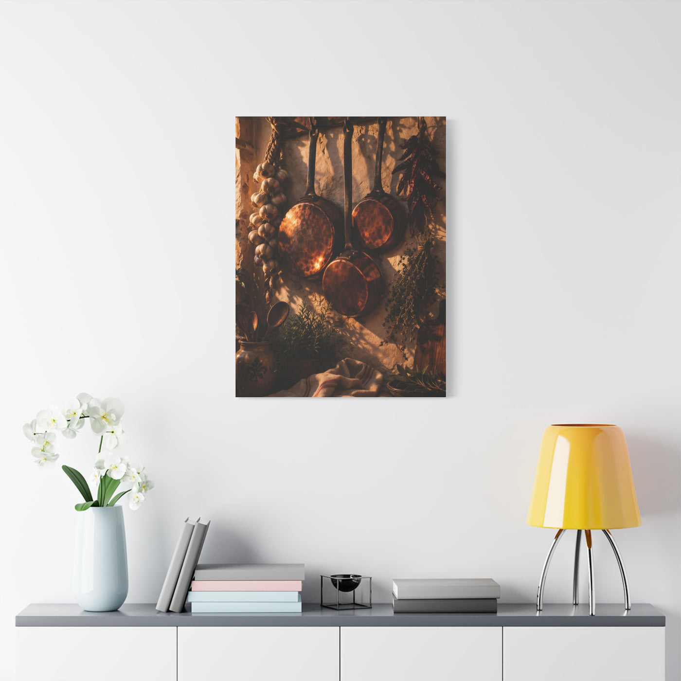 Copper Cookware Rustic Kitchen Wall Art & Canvas Print