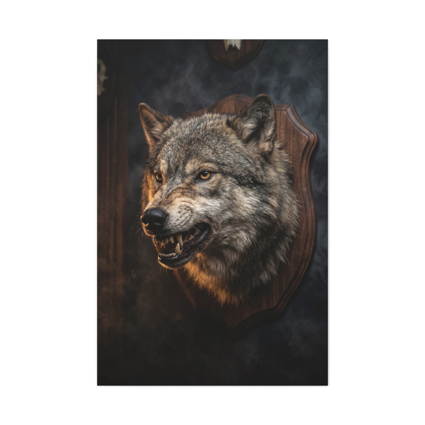 Mounted Wolf Head Lodge Trophy Scene Wall Art & Canvas Print