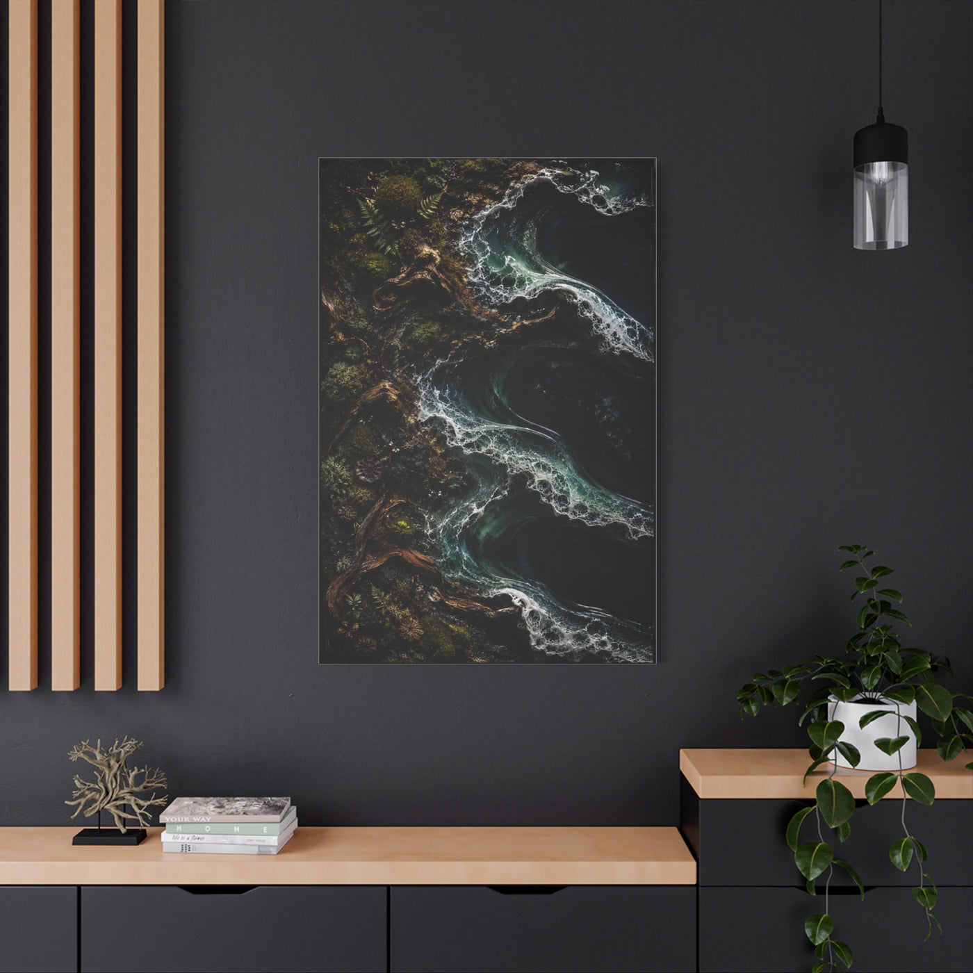 Dark Biophilic Coastal Wave Composition Wall Art & Canvas Print