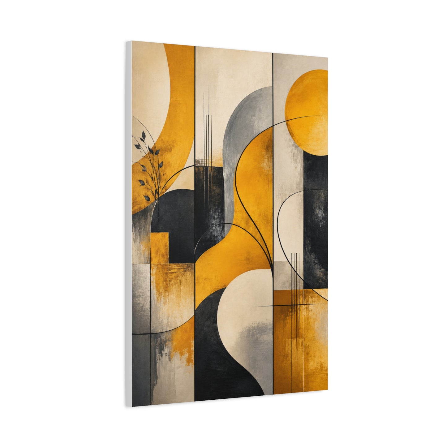 Abstract Panel Flow Mustard & Neutral Composition Wall Art & Canvas Print