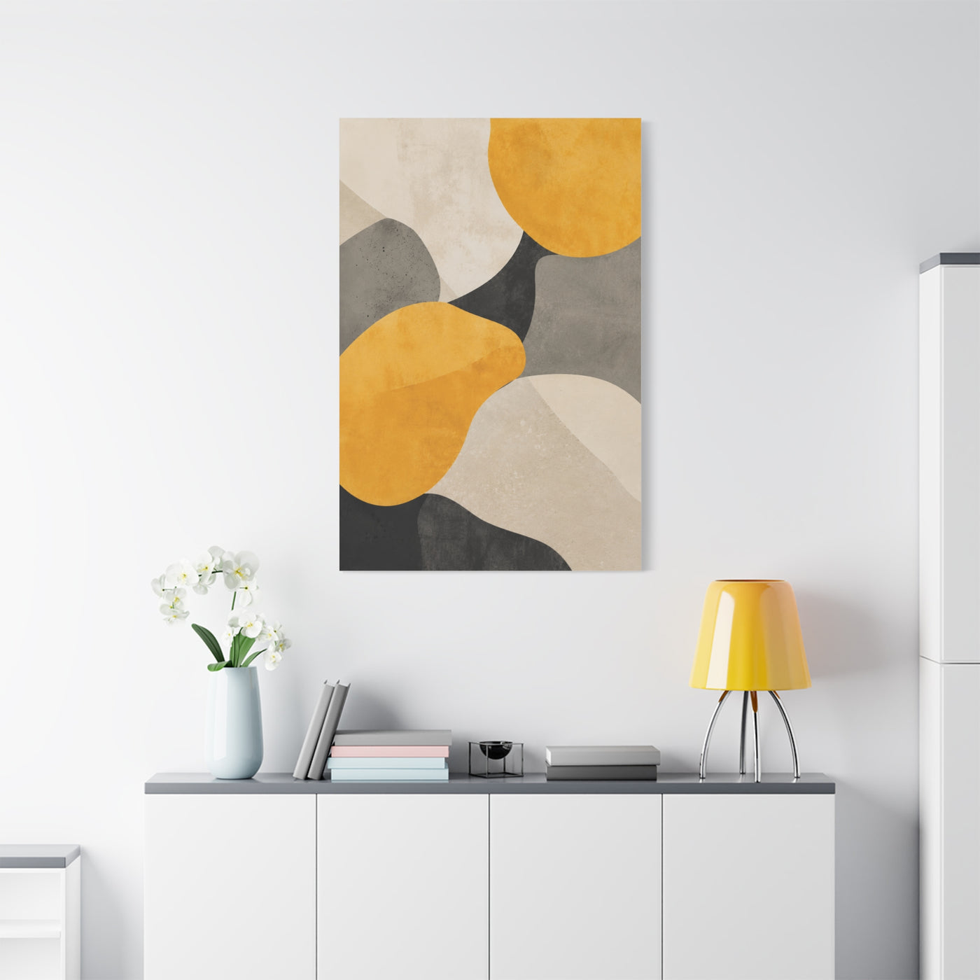 Pebble Form Mustard & Neutral Abstract Wall Art & Canvas Print