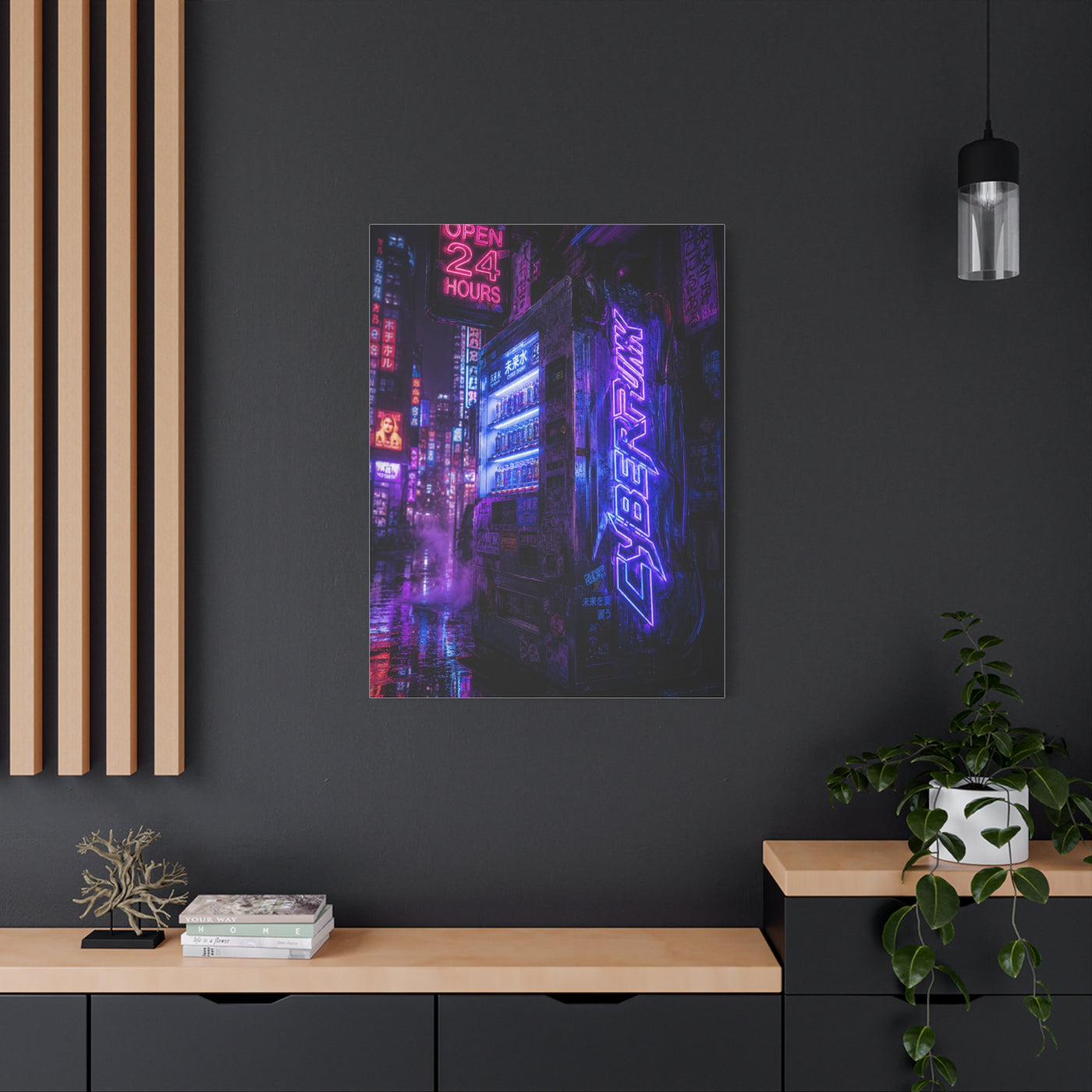Cyberpunk Neon Vending Alley Street Wall Art & Canvas Print